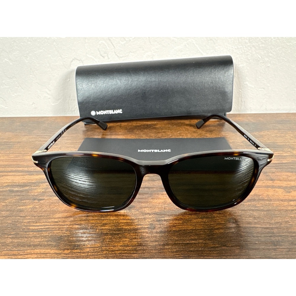 Montblanc‎ MB0338S 002 Havana Tortoise Green Lens Square Sunglasses Italy
